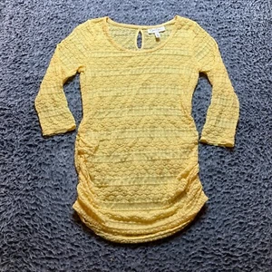 Jessica Simpson Maternity Women's Nylon/Spyndex Yellow Lace 3/4 Sleeve Top - S - Picture 1 of 8