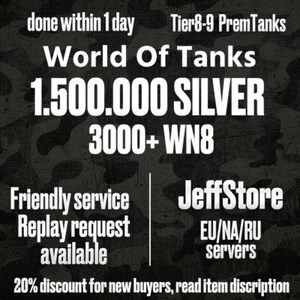 World Of Tanks l 1.500.000 Silver l 3000+ WN8 l UNICUM stats l EU/NA l WOT - Picture 1 of 1