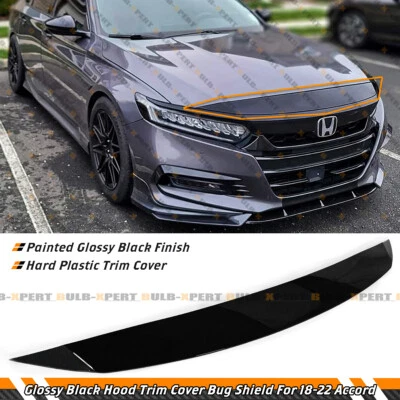 FOR 2018-22 HONDA ACCORD GLOSSY BLACK FRONT BUMPER UPPER HOOD TRIM COVER GARNISH - Image 1 of 4