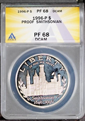 1996-P $1 Silver Smithsonian PF68DCAM ANACS # 7603447 + Bonus - Image 1 of 2