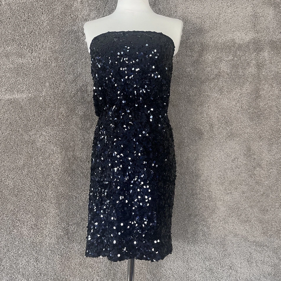 Vestido Tommy Hilfiger Mujer Pequeño Azul Sin Mangas Cintura Elástica Lentejuelas Cremallera Lateral Foto 1 de 4