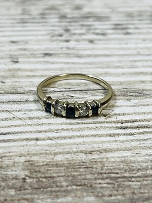 Anillo Banda Oro Blanco 14k Diamante y Zafiro Genuino Marcado S Foto 1 de 4