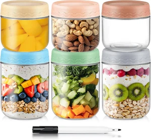 10 & 16 Oz Overnight Oats Containers with Lids - 6 Pack Glass Storage Jars with - Picture 1 of 12