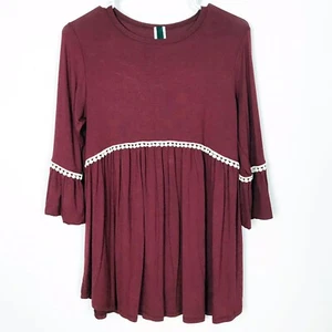 Túnica pequeña Lovely Souls para mujer mangas campana ganchillo relajado salón rojo vino - Imagen 1 de 7