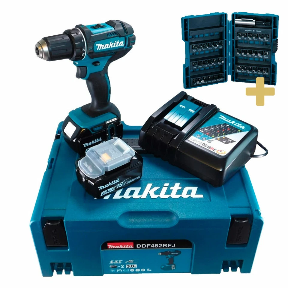 Makita Akku-Bohrschrauber DDF482RFJ Set 18V  inkl. Gratis Bit Set - Bild 1 von 3
