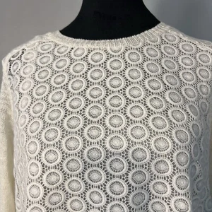 Lucky Brand Lace Crochet Sweater Lined Open Back Medium NWT Boho Cottage Core Y2 - Picture 1 of 11