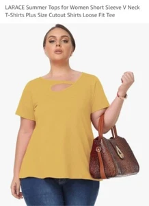 Larace Women's Plus Size Medium Yellow Short Sleeve With Cutout New - Picture 1 of 4