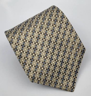 Corbata de seda Grant Thomas beige marrón azul malla geométrica hombre EE. UU. 58 x 4 Foto 1 de 4