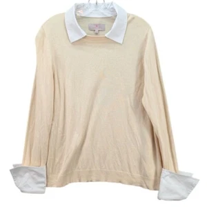 Laurie Felt Bamboo Blend Collared Top Roll Tab Sleeve Minimalist Knit Women's L - Picture 1 of 13