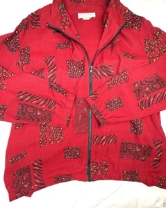 Drapers Damons Jacket Womens XL Red Animal Print Geometric Full Zip Long Sleeve - Picture 1 of 6