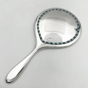 LIBERTY & CO ARTS & CRAFTS HAND MIRROR STERLING SILVER & ENAMEL - Picture 1 of 16