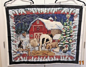 Springs Industries Stoff Panel Weihnachtsszene Schnee Bauernhof Scheune Tiere 44" x 35" - Bild 1 von 5
