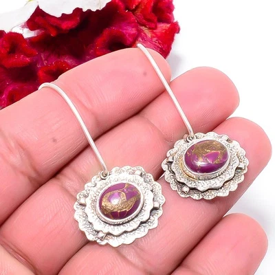 Copper Purple Turquoise 925 Sterling Silver Earring 1.56 Sk39, Christmas Gift - Image 1 of 4