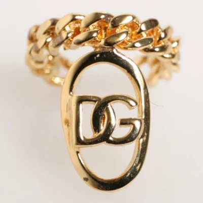 DOLCE & GABBANA Ring Gold Tone Brass Oval DG Logo Chain Adjustable 230usd - Image 1 of 4