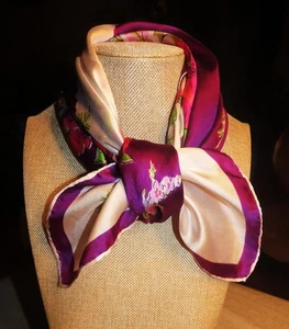 Unbranded square floral scarf; SILK; vintage; purple white pink+ 32.5 x 35 - Picture 1 of 10