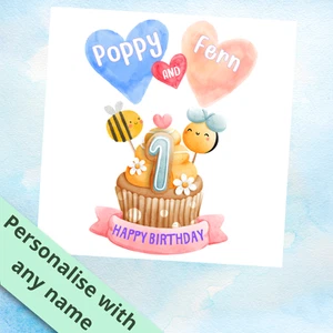 Personalisierte Karte Happy 1st Birthday Zwillinge - Bild 1 von 1