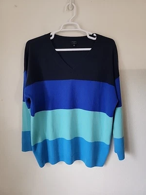 Talbots Cashmere Sweater Plus Size 3x Blue Aqua Navy Striped  - Image 1 of 4