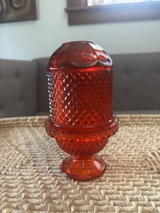 VIKING GLASS Ruby Red Diamond Point Glimmer Fairy Lamp Vintage Mid Century - Picture 1 of 10