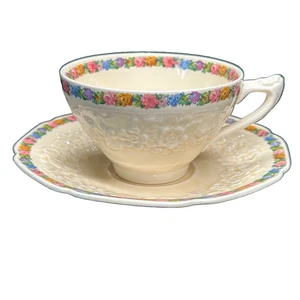 Crown Ducal Gainsborough Porzellan Teetasse und Untertasse Set 749657 Charm Muster - Bild 1 von 9