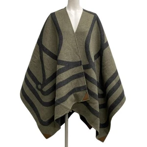 Auth HERMES Poncho Double Face - Khaki Marine Cashmere Women's Poncho - Picture 1 of 9