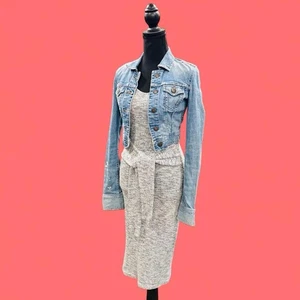 Abito nero bianco elasticizzato maglia senza maniche lunghezza ginocchio vestito con legato davanti S - Foto 1 di 8