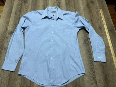 Van Heusen Shirt, Men's 15 34/35 Large Blue Brown Striped Fitted Button Up - Image 1 of 4