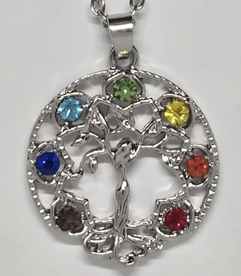 Collar Árbol de la Vida Plata Cúbico Zerconia Chakra Color Joyería Espiritual Regalo Foto 1 de 4