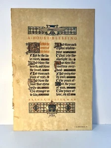 Vintage Primm 1952 Arthur Guiterman House Blessing ~ MCM Gold geprägte Kalligraphie - Bild 1 von 10