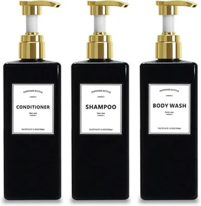 Black Soap Dispenser Bottles, 500ml Set of 3 Shampoo and Conditioner Dispenser - Picture 1 of 7
