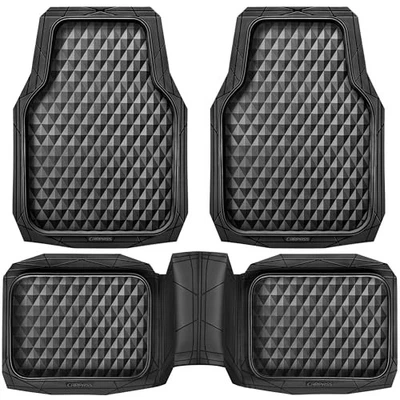 CAR PASS Heavy Duty Rubber Car Mats, Deep Dish All-Weather Floor Full Set Black - Image 1 of 4