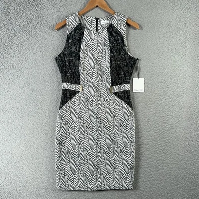 Vestido Calvin Klein Mujer 10 Negro Blanco Sin Mangas Funda Cóctel Boda Invitada Foto 1 de 4
