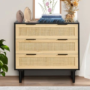 Rattan Drawer Dresser Natural Rattan Closet Dresser 3 Drawers for bedroom - Picture 1 of 12
