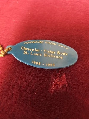 GM CHEVROLET Dealership 50 Year Milesone Keychain 1908-1958 - Image 1 of 4