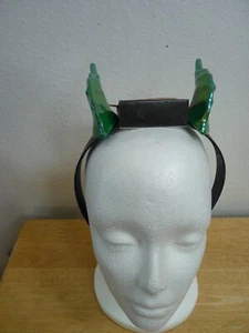 Green Plastic Horns Halloween on Black Headband Adult Size - Picture 1 of 3