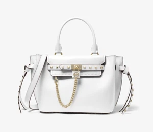 Neu mit Etikett Michael Kors Hamilton Legacy kleine Ledertasche mit Gürtel Nieten Optik weiß - Bild 1 von 7
