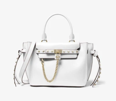 Bolso Michael Kors Hamilton Legacy Pequeño Cuero Tachuelas con Cinturón Óptico Blanco Nuevo con Etiquetas Foto 1 de 4