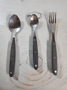 Ronco Showtime Flatware Replacement 3 Piece Set Triple Rivet Black Handle Unique - Picture 1 of 5