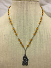 Vintage St Anthony Charm On Amber Beaded Chain Child's Religious Item