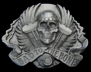 BAD TO THE BONE SKULL WINGS AND V-TWIN BELT BUCKLE NEW! - Picture 1 of 2
