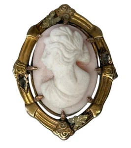 Broche camafeo antiguo victoriano de oro de 10 quilates concha rosa - Imagen 1 de 6