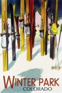 Winter Park, Colorado - Colorful Skis Promotional Travel | Poster 24X18" - Picture 1 of 2