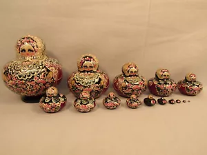 15 Piece Matryoshka Nesting Doll Set Hand Made Painted Russia 4 1/4" Red Gold - Picture 1 of 18