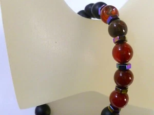 ONYX MIT ACHAT HANDGEFERTIGTES GUMMIZUG ARMBAND - Bild 1 von 4