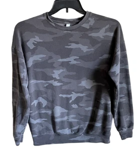 Athlete Long Sleeve Camo Pullover Sweatshirt Black Gray SZ XS Tencel Modal Luxe - Picture 1 of 7