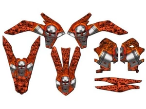 2014 EXC FLAMING GEARHEAD Orange Senge Graphics Kit Compatible with KTM - Picture 1 of 4