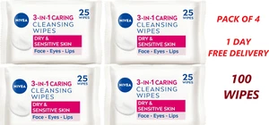 4 x Nivea 3in1 Caring Cleansing Wipes 100 Wipes Total - Picture 1 of 6