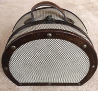 Vtg Round Hat Box Luggage Suitcase Baggage Carry On Train Case Carved Wood Rare