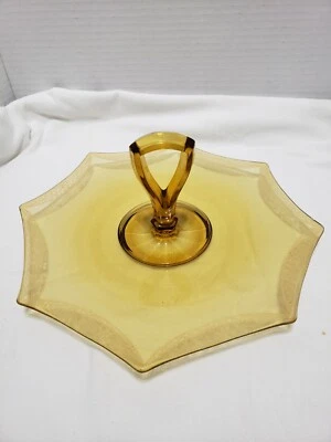 Amber Depression Glass Dessert Tray With Handle - image 1 of 4