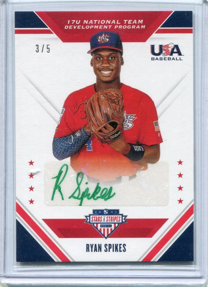 2020 Stars and Stripes 17U Team Signatures Ryan Spikes Green Ink Auto 3/5 - Image 1 of 1