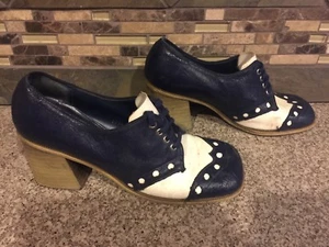Vintage Women's Di Orsini Originals Sz 8 50S Block Heel Navy/White Wingtip Shoes - Picture 1 of 1
